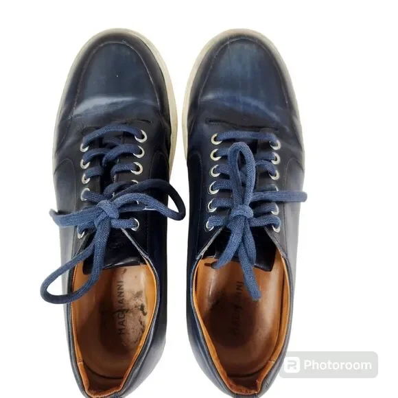 Magnanni Mens Navy Blue Leather Low Top Casual Lace Up Sneakers 9M - Picture 5 of 10